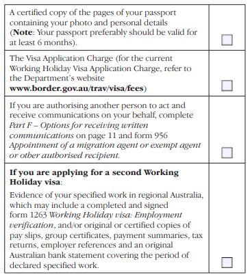 documentos para o Working Holiday Visa 417